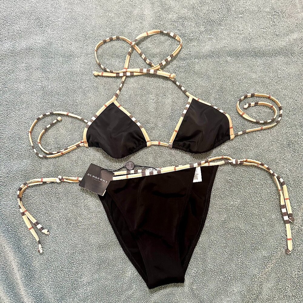 3 Piece Burberry Bikini with wraparound sarong skirt size small